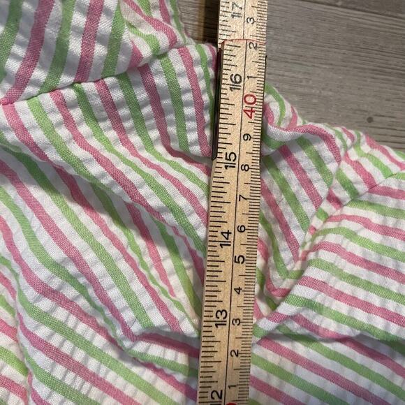 DRAPER JAMES RSVP Puff Sleeve Wrap Dress Ruffled Seersucker Striped Sz medium - Picture 12 of 16